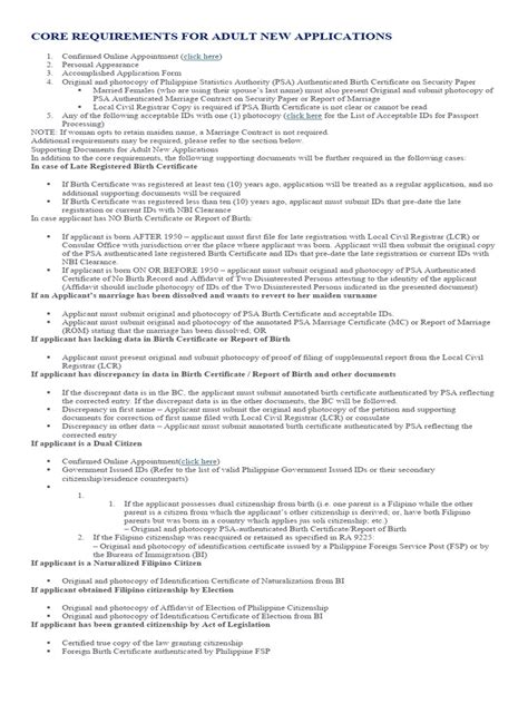 Core Requirements for Adult New Applications .